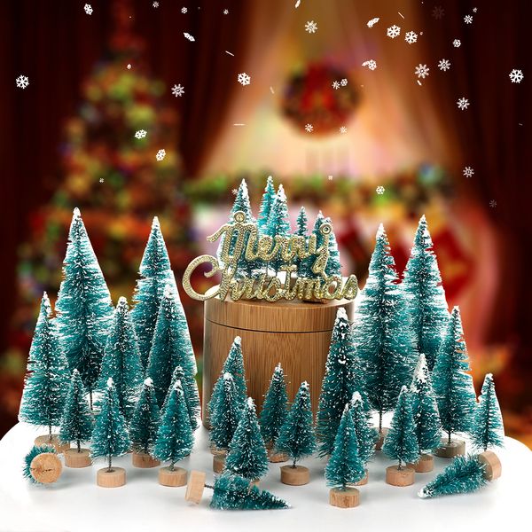 34pcs / Set petit bricolage de Noël arbre faux pin mini-sisal bouteille de bouteille de Noël arbre de Noël Santa Snow Frost Village House Navidad