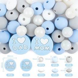 34pcSet Silicone Beads Round Grew Perles Set I Love Maman and Dad Beads Food Grade DIY Pacificier Clips de chaîne de bijoux Accessoires 240422