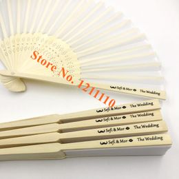 35 / 36pcs Luxurious Luxurious Silk Fold Hand Fan Mouri de mariage personnalisé DATENAME BAMBO BAMBO MIX Couleur disponible