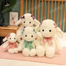 Oreiller en peluche mouton à nœud papillon 35/40cm, joli Animal en peluche, décoration de canapé, chambre à coucher, cadeau d'anniversaire pour enfants filles