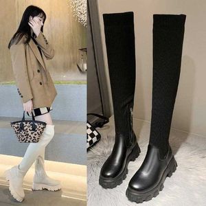 35-43 taille grandes chaussures pour femmes gros pied automne/hiver genou longueur bottes femmes édition coréenne rouge élastique bottes minces