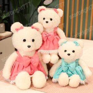35/45 cm Kawaii peluche cheveux bouclés ours en peluche jouets mignon ours avec nœud jarretelle robe oreiller peluche doux poupées filles cadeaux