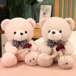 35-50 cm Kawaii Teddy Bear Pluche Gevulde Dier Doll Kussen Rose Strik Tie Accessoires Verkleed Valentijnsdag Vriendin Geschenken