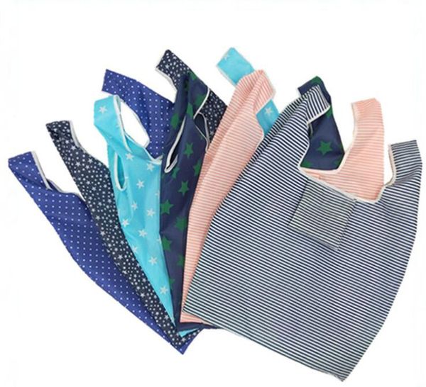 Bolsas de compras reutilizables plegables de 35,5 cm x 55 cm, bolsas de comestibles de almacenamiento ecológico, bolso de compras con estampado de puntos y rayas de estrellas, 6 estilos