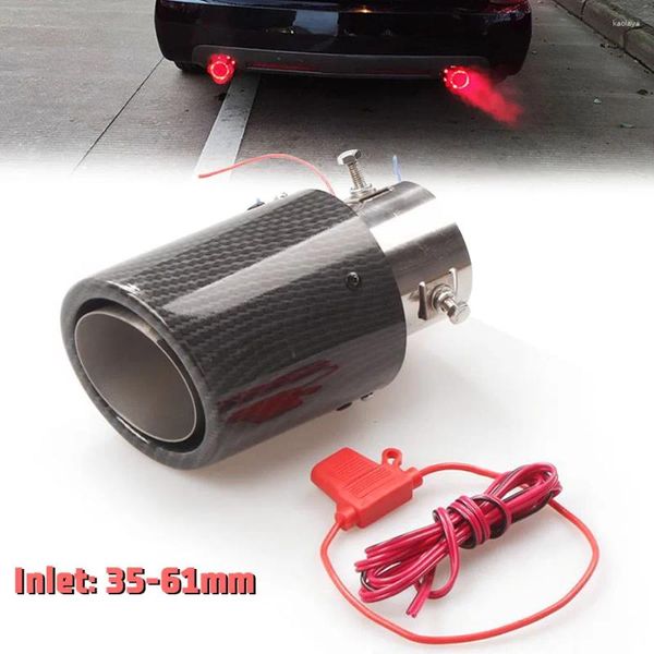 Silenciador de escape para coche, punta de tubo con apariencia de fibra de carbono de acero inoxidable con luz LED roja, 35-61MM IN-92MM OUT