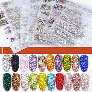 Mix Sized Kristalglas Nail Art Strass SS4-SS16 Gemengde Kleurrijke Bedels Nagels Stenen