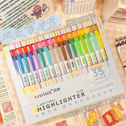 35 couleurs Lightlighter Pen Set Double Tip Marker Pens Fluorescent Coloring Journaling Pastel Papeleria Kawaii Stationery Marcadores 240423