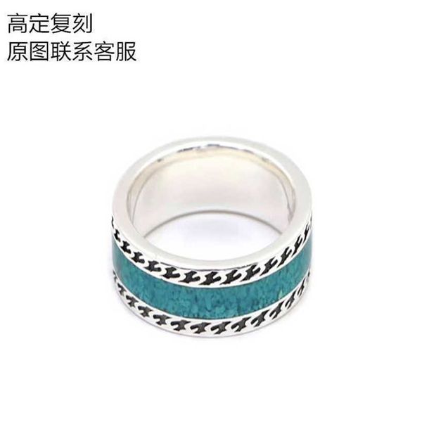 35% de réduction sur la nouvelle bague en argent 925 double en émail vert clair de Gu Jia avec verrouillage de style masculin et féminin