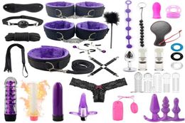 35 pièces produits érotiques adultes BDSM Bondage ensemble menottes Plug Anal gode vibrateur fouet jouets sexuels pour les Couples Y2004227084179