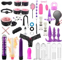 35 PCSSet Toys voor volwassenen Sekproducten BDSM Sekse bondage Set Handboeien Dildo Vibrator Whip Erotisch volwassen spel Game Sex Toys for Women Y29617629