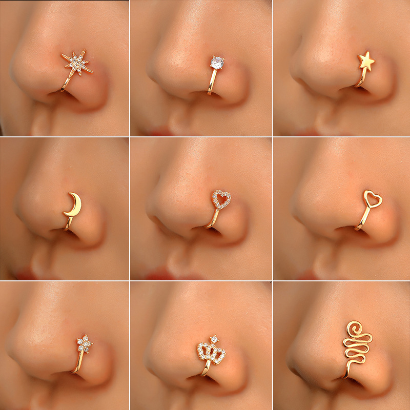 35 Styles Small Copper Fake Nose Rings For Women Non Piercing Gold Plated Clip On Nose Cuff Stud Girls Fashion Party Jewelry