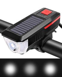 Luz de bicicleta de energía Solar de 350 lúmenes, faro delantero de bicicleta LED recargable por USB, luces de anillo, campana, lámpara de ciclismo impermeable, accesorios de luz trasera