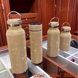 350500750 ml Bling Diamant Thermos Tasse À Café En Acier Inoxydable Eau Portable Sport Gobelet Bouteille Cadeau Personnalisé 220706