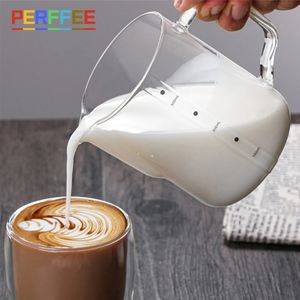 Pichet en verre pour mousseur à lait, Barista expresso café Latte, pichet Transparent avec échelle de 350 à 600ml, 240104