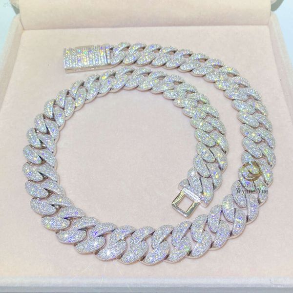 350G Bussdown 18 mm 3ROWS 925 Solid Sterling Silver VVS Moissanite Miami Cuban Link Chain