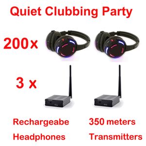 500m Distance Professional Silent Disco system 200 LED casque clignotant avec 3 émetteurs-RF sans fil pour iPod MP3 DJ Music