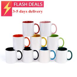 350ML 11oz Taza de cerámica Corazón Mango redondo Impresión de imagen personalizada Sublimación Tazas de color en blanco Taza para té y café