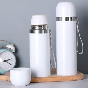 350ml 500ml DIY Sublimación en blanco Vaso Botella de agua Frasco de vacío recto de acero inoxidable Taza de café con cordón