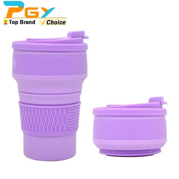 350 ml de tasse de café pliable en silicone pliable tasse BPA Sports gratuits bouteille d'eau extérieure avec couvercles tasses de boisson à café réutilisables 240420
