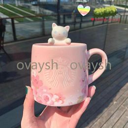 350ML Sakura Starbucks Cup Luxe Kiss Cups met Lepel Keramische Mokken Getrouwde Stellen Verjaardag Zeemeermin Bronzen Medaillon Cadeau Prod250i