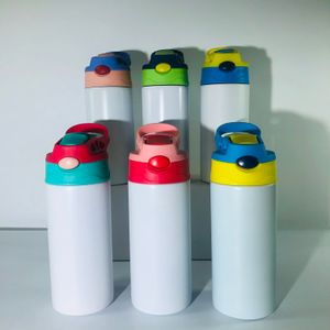 Straight 12oz Sublimation Sippy Cup 350ml Children Tumbler Botella de agua en blanco con tapa de pajita Vasos portátiles de acero inoxidable para beber para niños 6 colores