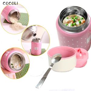 350 ml thermos brosse cadeau inox cuillère pliante boîte à lunch thermique enfants termos pot de soupe coloré sac portable récipient alimentaire T200710