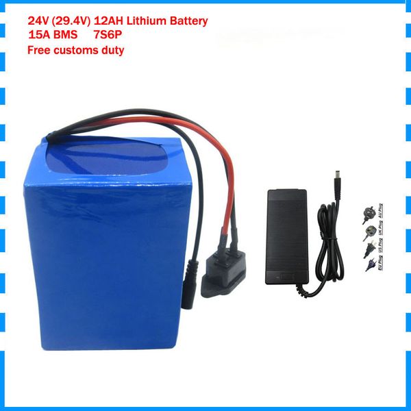 Batterie au lithium 350W 24v 12ah 7S6P batterie li-ion 29.4V 12ah pour batterie de vélo e vélo moteur 250w avec chargeur 2A