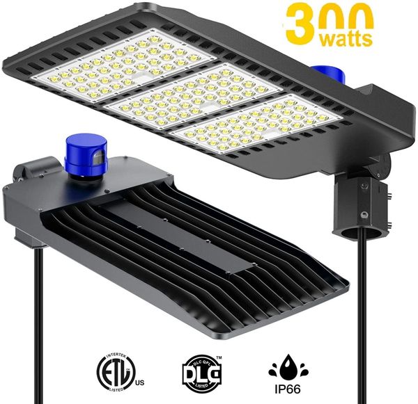 Luces de estacionamiento de 350W, 300w, 240w, impermeables, IP66, iluminación de área LED comercial, poste de luz de 5000k con fotocélula del anochecer al amanecer, ajustador deslizante