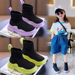 351 Baby Walking Shoes Girls '2024 High-Top Boots Soft Weaving Mesh Sock Sports Casual Toddler Shoe oudere kinderen sneakers 5