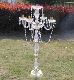 354 pouces de haut en acrylique 5 armes candélabre avec pendentifs en cristal décoration de mariage décoration de décoration de table de table centrale 58224614741833