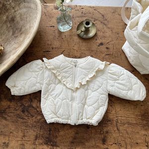 Manteau coréen pour filles, automne et hiver, veste en dentelle avec fermeture éclair fine, en coton, couleur unie, rembourré en coton, 3559C, 240122