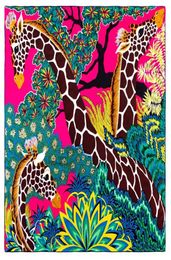355In Jungle girafe marque écharpe femmes Bandana à la main frisé sergé soie carré luxe Foulard foulards châle 2201077415479