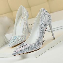 359 BigTree Pumps Rhinestone lovertjes doek sexy slanke 10 cm dunne hoge hakken vrouwen trouwschoenen feest nachtclub pomp 240125