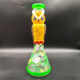 35 cm 14 inch Handige Bong Glass Bong Water Pijp 3D Green Uil 9 mm Dikte Rode Smurf Glass Bongs Dikke beker Rookbubbler Dab Rig