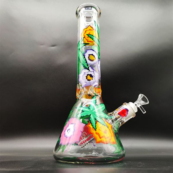 35CM 14 pouces Handy Bong Verre Bong Pipe À Eau 3D Coloré Fleur 9MM Épaisseur Rouge Schtroumpf Bongs En Verre Épais Bécher Fumer Bubbler Dab Rig