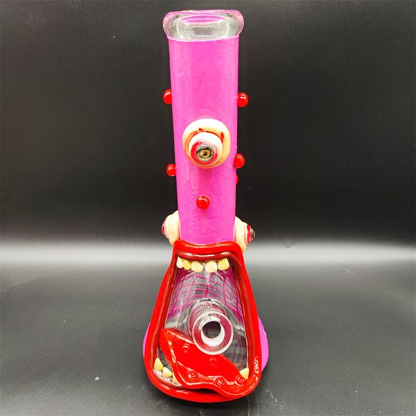 35CM 14 Pouces Handy Bong Bong En Verre Pipe À Eau 3D Monstre Rose 9MM Épaisseur Rouge Schtroumpf Bongs En Verre Épais Bécher Fumer Bubbler Dab Rig