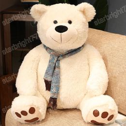 Oso de peluche marrón de 35cm con bufanda, juguete de peluche, osos blancos suaves encantadores, almohada con relleno de animales, muñecas suaves para regalo de cumpleaños de chico