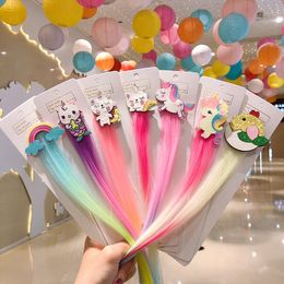 35 cm kinderen cartoon regenboog pruik haarspelden unicorn hairs clips meisjes schattige konijn kat dieren hoofdbanden voor kinderen haaraccessoires 0397