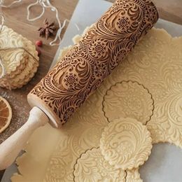 35 cm kerst in reliëf Roller Pin hout gesneden koekjes koekjes fondant deeg bakken gegraveerde gedrukte roller vakantiegeschenken