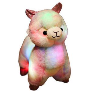35 cm schattig gloeiend LED -licht kleurrijk alpaca dier pluche speelgoed mooi lichtjes schapen kussen gevulde pop voor ldren girl cadeaus j220729