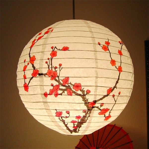 35 cm Flor de ciruelo Redondo Papel Linterna Lámpara Sombra Estilo chino oriental Luz Restaurante Decoración de la boda Decoración para el hogar Regalos 1PC 220811