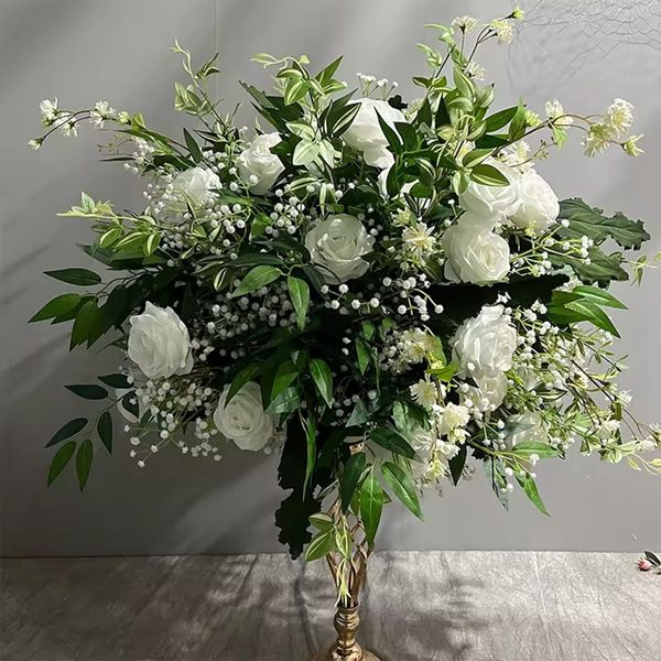Puede elegir 35 cm a 60 cm de diámetro) Venta popular Rose blanca clásica con vegetación Bola floral Bola de flores artificial