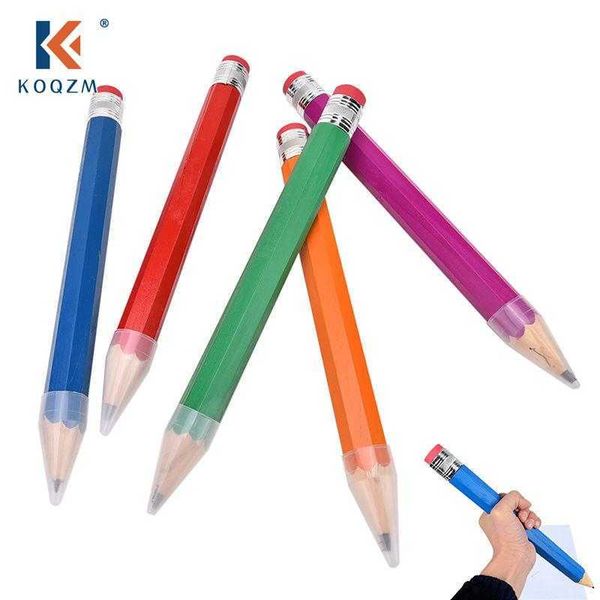 Grand crayon de couleur en bois 35cm, fait à la main, stylo marqueur pour étudiant, fournitures scolaires et de bureau, papeterie, cadeau mignon avec gomme
