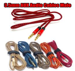 35 mm Auxiliary Aux Extension Audiokabel Nylon Draad Goldplated plug man naar mannelijke kabel 1m 15m voor mobiele mp3 -luidspreker Tablet1049526