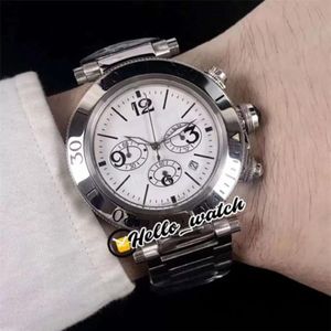 35MM Pasha De W31089M7 Horloges Witte Wijzerplaat Miyota Quartz Chronograaf Herenhorloge Stopwatch Roestvrij Stalen Armband HWCR Hello Watch273Z