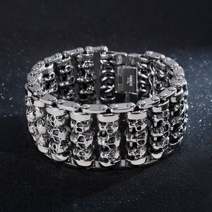 35mm de large grand crâne en acier inoxydable lourd Bracelet Punk Hiphop Vintage hommes moto motard Viking charme Argent vélo Bracelet bracelet bijoux