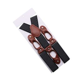 35mm breedte bretels voor mannen bruin leer getrimd knop uiteinde elastische smoking Y terug mannen mode bretels broek bretels papa cadeau 220526