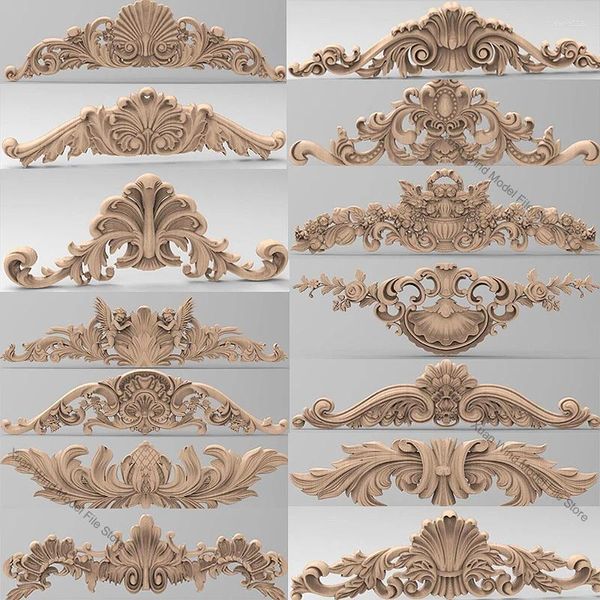 35pcs Applications de coin sculptées Fichier de sculpture en bois Modèle STL pour le routeur CNC Artcam Aspire Décoration de la maison européenne