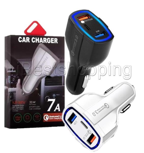 Chargeurs de voiture 35W 7A à 3 Ports, avec technologie QC 30, Type C et USB, chargeur rapide pour téléphone portable, GPS, batterie externe, tablette PC9321901