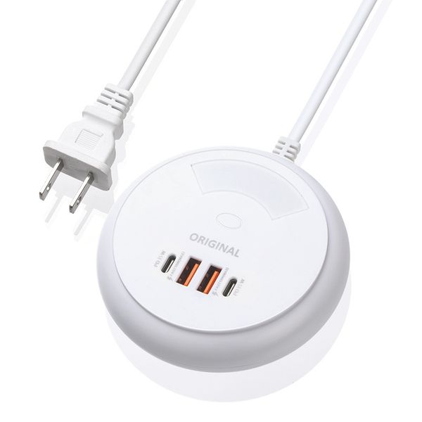 Estación de carga múltiple de 35 W Compacto 4 puertos USB PD Enchufe de carga Adaptador de cargador de pared USB C portátil Luz nocturna táctil para teléfonos Tabletas con caja